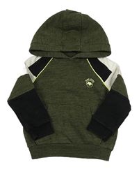 Khaki-bílá mikina s potiskem a kapucí F&F
