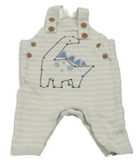 Šedo-bílé pruhované pletené laclové tepláky s dinosaurem Mothercare