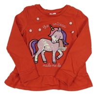 Červená mikina s jednorožcem z flitrů George