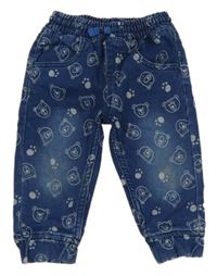 Tmavomodré teplákové jogger rifle s medvedíkmi