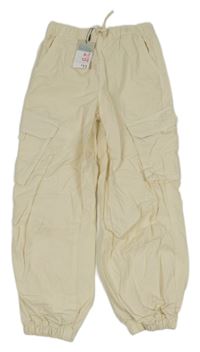 Nové - Krémové plátenné cargo cuff nohavice Primark