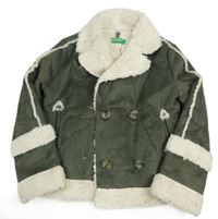 Khaki semišový crop zateplený kabátek Benetton