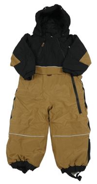 Čierno-hnedá šušťáková zimná kombinéza s kapucňou