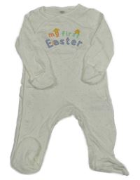 Biely bodkovaná ý overal s nápisom a kuřátky F&F