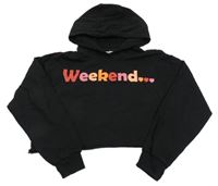 Čierna crop mikina s nápisom a kapucňou Destination