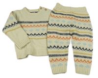 2set - Béžovo-barevný vzorovaný svetr + pletené kalhoty 