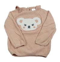 Svetloružový sveter s koalou a volánikmi C&A