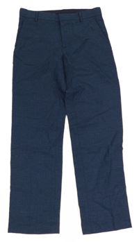 Tmavomodré melírované spoločenské ľanové nohavice H&M