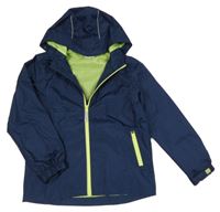 Tmavomodrá šusťáková funkční jarní bunda s kapucí crane