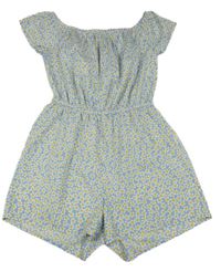 Světlemodro-žlto-biely kvetovaný kraťasový overal New Look