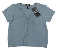 Nové - Sivé rebrované športové crop tričko s nařasením New Look