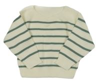 Smetanovo-khaki pruhovaný sveter