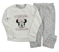 Bielo-sivé chlpaté pyžama s Minnií Disney
