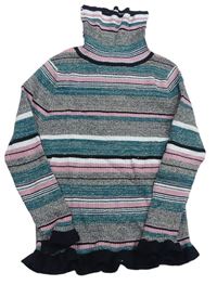 Farebný pruhovaný rebrovaný sveter s rolákom Primark