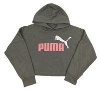 Šedá crop mikina s logem a kapucí Puma