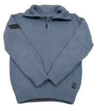 Modrošedý žebrovaný svetr s límcem Next