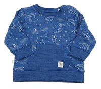 Modrá melírovaná mikina s dinosaurami Staccato