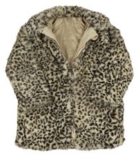 Smetanovo-hnedý vzorovaný kožušinový zateplený kabát George