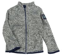 Šedá melírovaná pletená propínací mikina s traktorem 