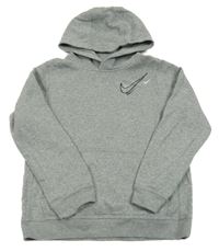 Šedá melírovaná mikina s logy a kapucí Nike