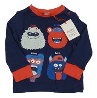 Nové - Tmavomodro-červené triko s příšerkami Miniclub