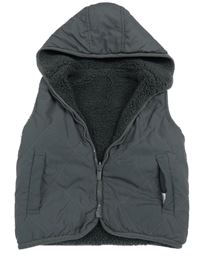 Šedá šusťáková prošívaná zateplená vesta s kapucí St. Bernard