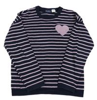 Tmavomodro-ružový pruhovaný sveter so srdiečkom Lupilu