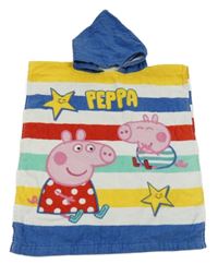 Farebné pruhované froté osuškové pončo s Pepinou a kapucňou