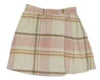 Smetanovo-ružovo-hnedá kockovaná skladaná sukňa F&F