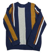 Tmavomodro-béžovo-bílý pruhovaný svetr Next 