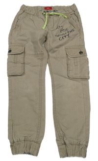 Béžové kostkované plátěné cargo cuff kalhoty s nápisem S. Oliver