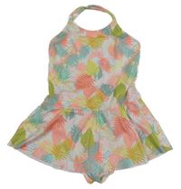 Biele jednodielne plavky a listy a sukní