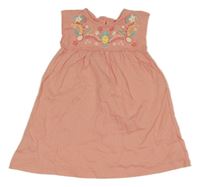 Broskvové bavlnené šaty s kvietkami C&A