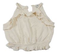 Smotanový vzorovaný crop top s volánikmi River Island