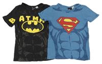 2set - 2x tričko - modré - Superman + antracitové - Batman H&M