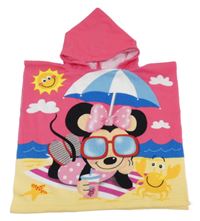 Růžovo-žluté froté osuškové pončo s Minnie a kapucí 
