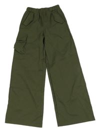 Khaki wide leg nohavice s vreckom