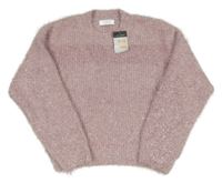 Nové - Svetloružový trblietavý crop sveter Primark