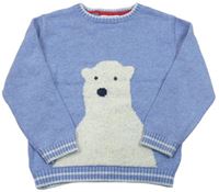 Modrý melírovaný vlnený sveter s ledním medvedíkom the little white company