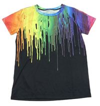 Čierne tričko s barevnými skvrnkami