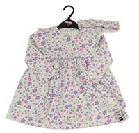2Set - Bílé květované vzorované šaty s volánky + čelenka s mašlí St. Bernard