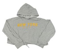 Sivá melírovaná crop mikina s nápismi a kapucňou H&M