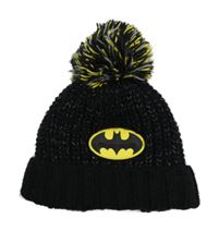 Černá melírovaná pletená čepice s Batmanem a bambulí F&F