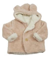Světlerůžový huňatý zateplený kabátek s kapucňou s uškami Matalan