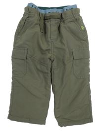 Khaki cargo šušťákové podšité nohavice s tlapkou baby
