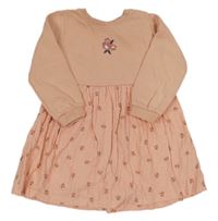 Broskvové teplákovo/manšestrové šaty s kvietkami George