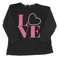 Čiernošedá melírovaná mikina s nápisom a srdiečkom