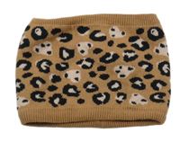 Hnědo-černý vzorovaný pletený nákrčník se srdíčky dopodopo