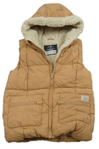 Piesková á prešívaná šušťáková zateplená vesta s nášivkou a kapucňou George