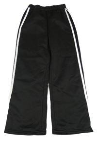 Černé teplé tepláky s bílými pruhy